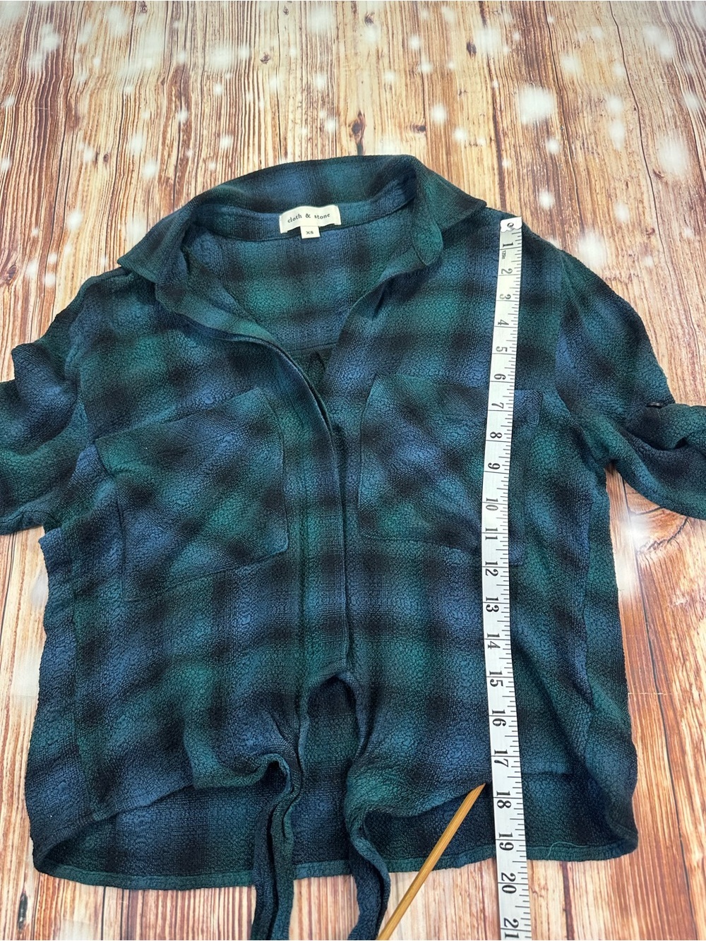 Cloth & Stone Sapphire Plaid Tie Front Shirt Green Blue Size XS - Picture 8 of 12